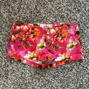 Hollister Shorts Women 1R W25 L29 Pink Floral Hot Pants Low Rise Micro Mini